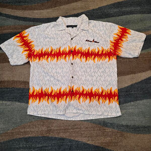 Johnny Blaze mens XXL black short sleeve button front shirt flames fire